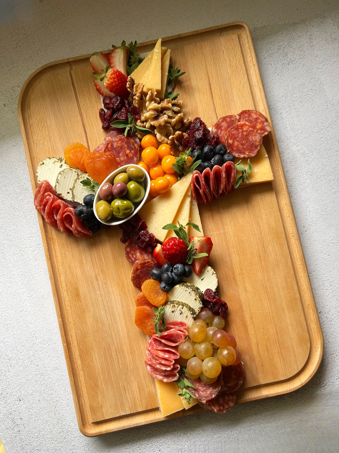 Cross Shaped Cheese and Charcuterie Board